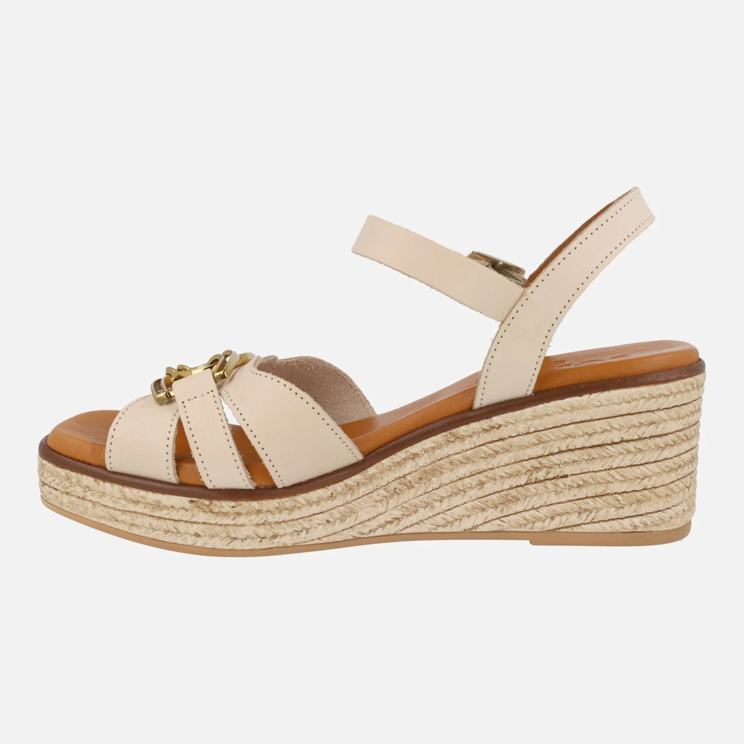 Sandalias de piel con cuña y adorno metálico - Image 4
