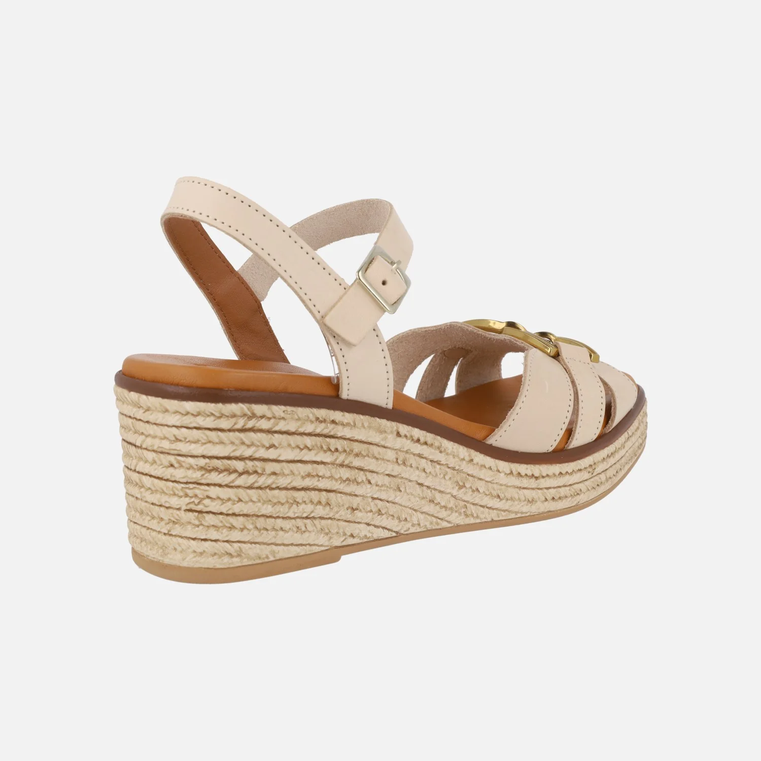 Sandalias de piel con cuña y adorno metálico - Image 5