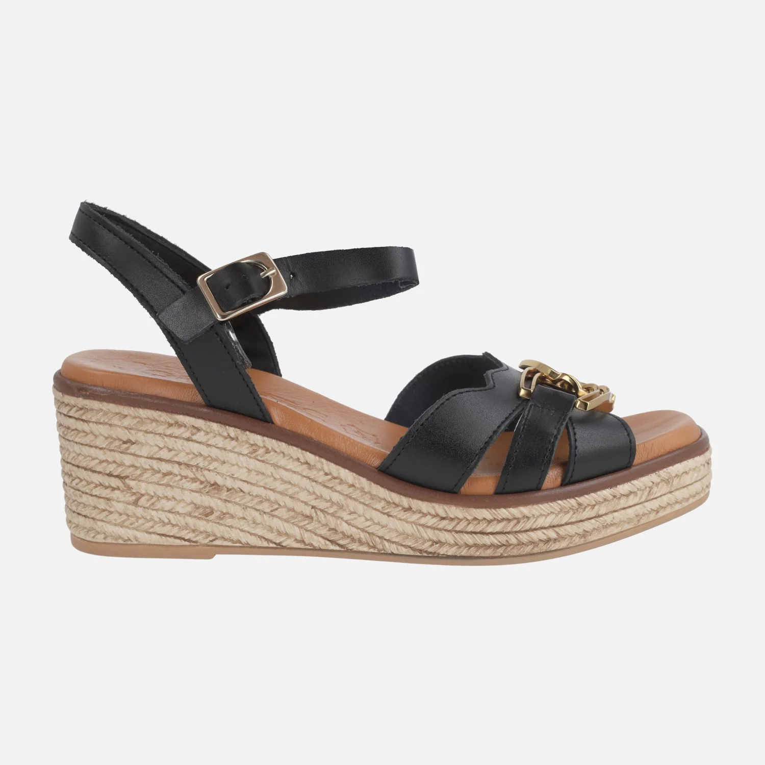 Sandalias de piel con cuña y adorno metálico - Image 8