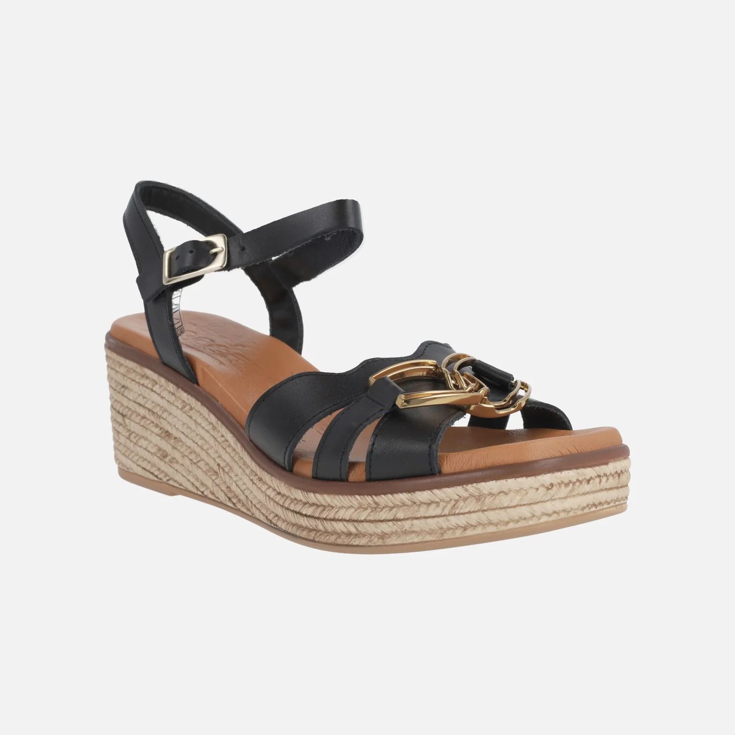 Sandalias de piel con cuña y adorno metálico - Image 9