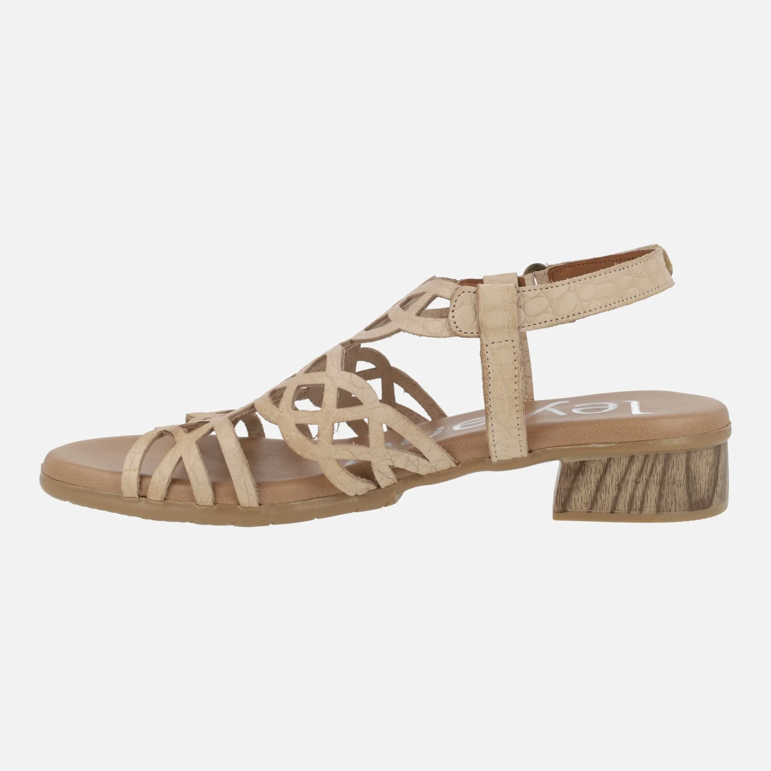 Sandalias de piel con detalle de troquelados y tacón bajo - Image 3