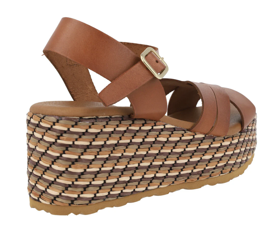 Sandalias de piel con platafoma de rafia Tiziana - Image 4