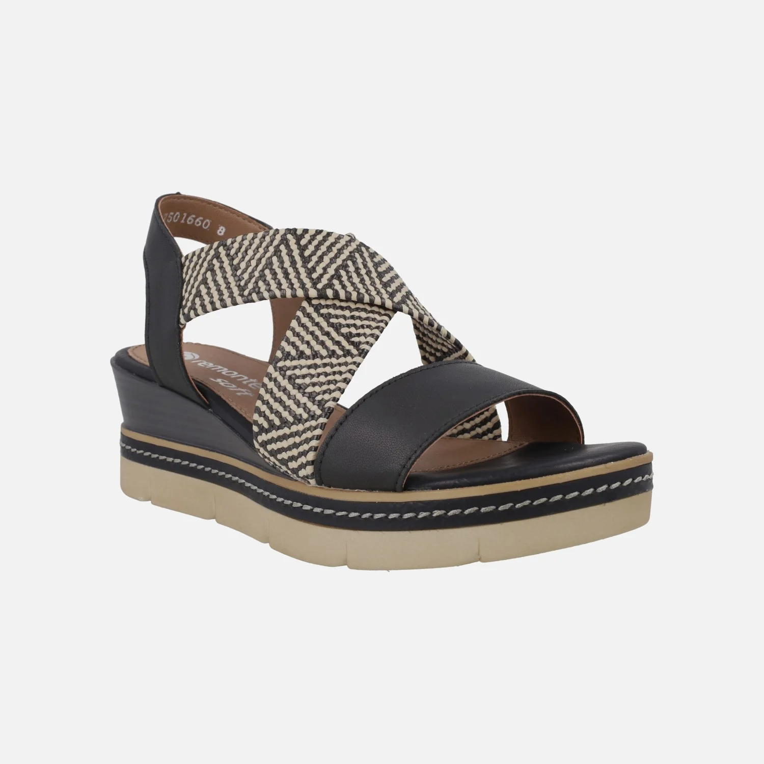 Sandalias de piel con tiras cruzadas en acabado rafia - Image 2