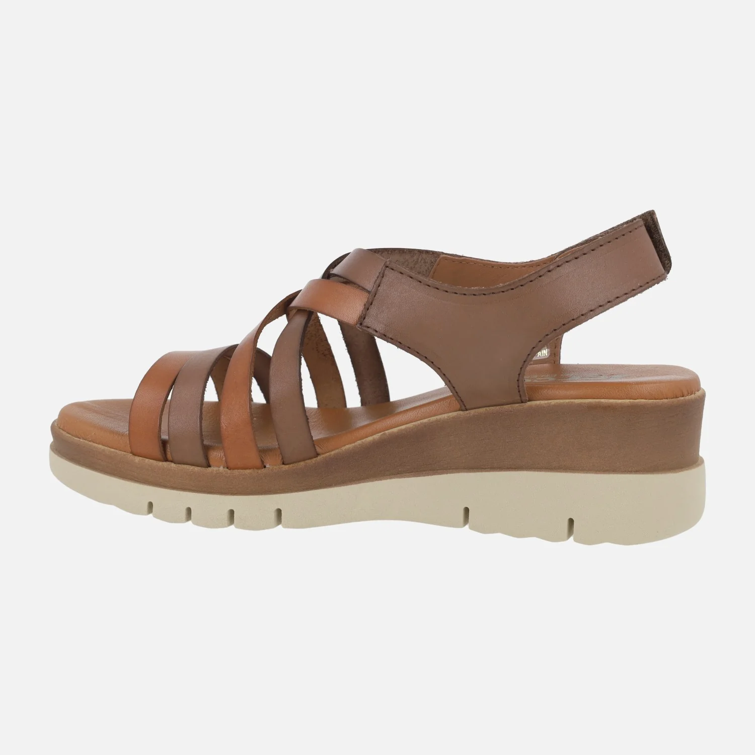 Sandalias de piel con tiras entrelazadas en tonos marrones y cierre de velcro - Image 3