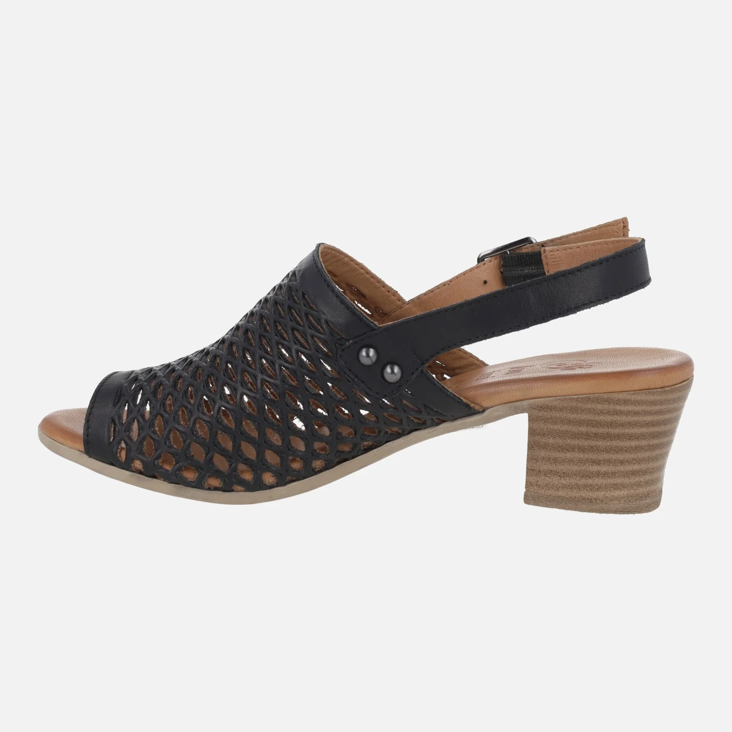 Sandalias de piel con troquelados y tacón medio Elda - Image 3