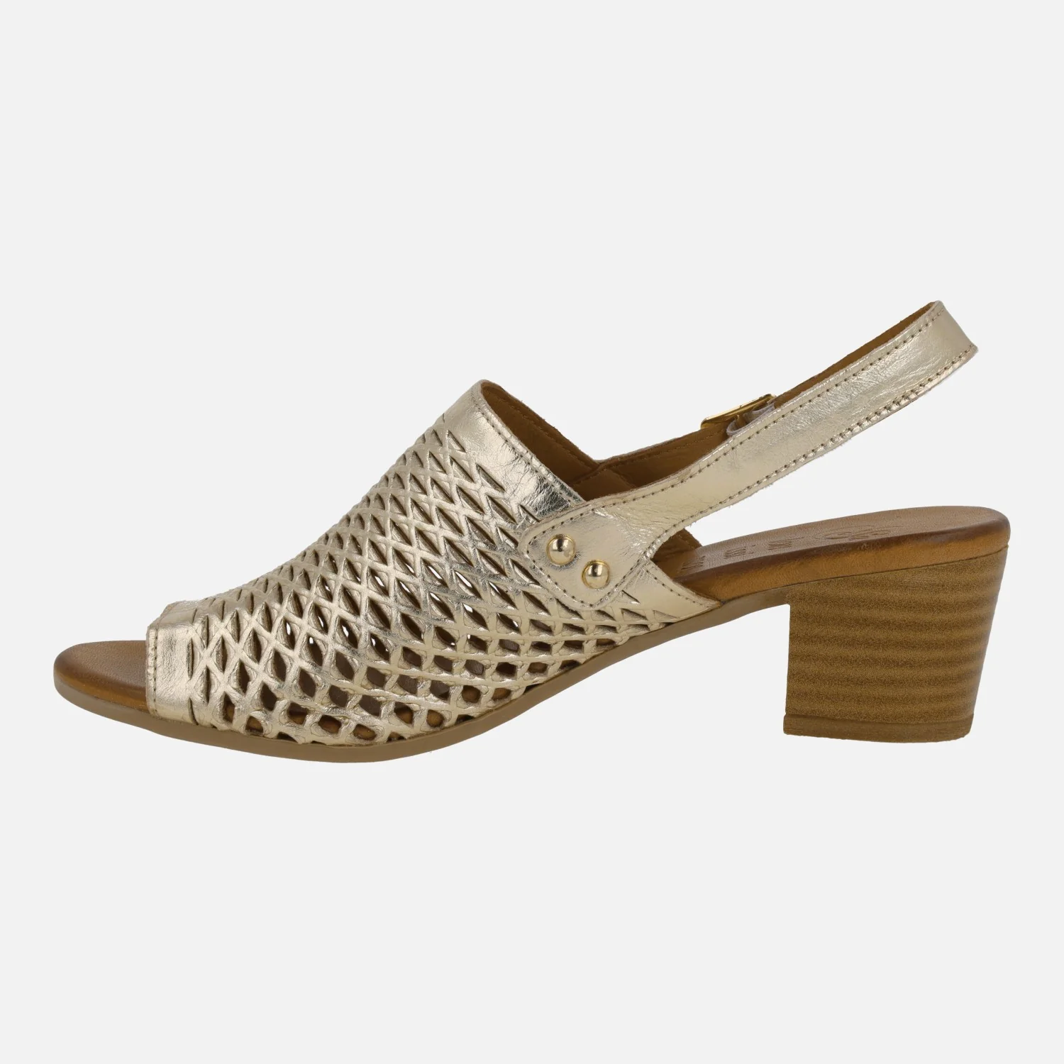 Sandalias de piel con troquelados y tacón medio Elda - Image 3