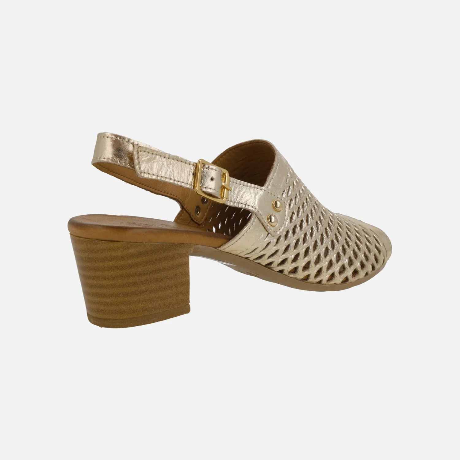 Sandalias de piel con troquelados y tacón medio Elda - Image 4