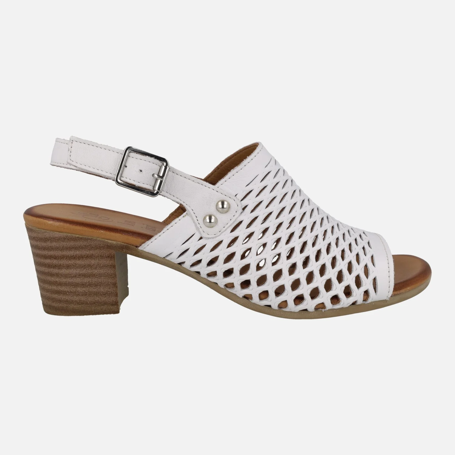 Sandalias de piel con troquelados y tacón medio Elda - Image 7