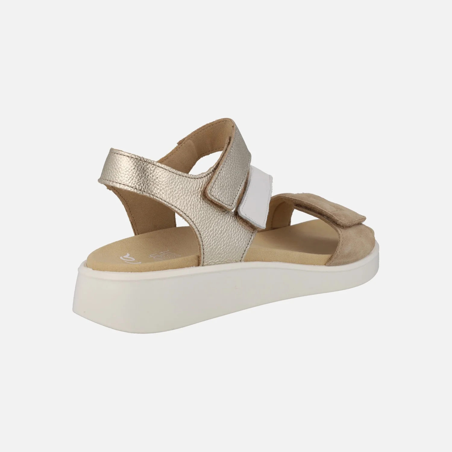 Sandalias de piel en blanco-camel-oro con cierre de velcros - Image 4