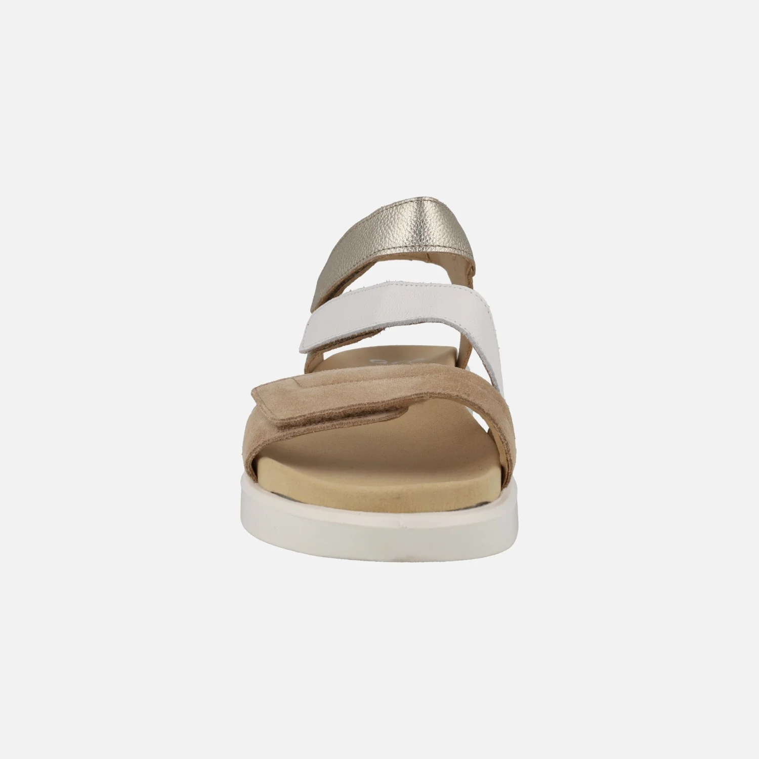 Sandalias de piel en blanco-camel-oro con cierre de velcros - Image 5