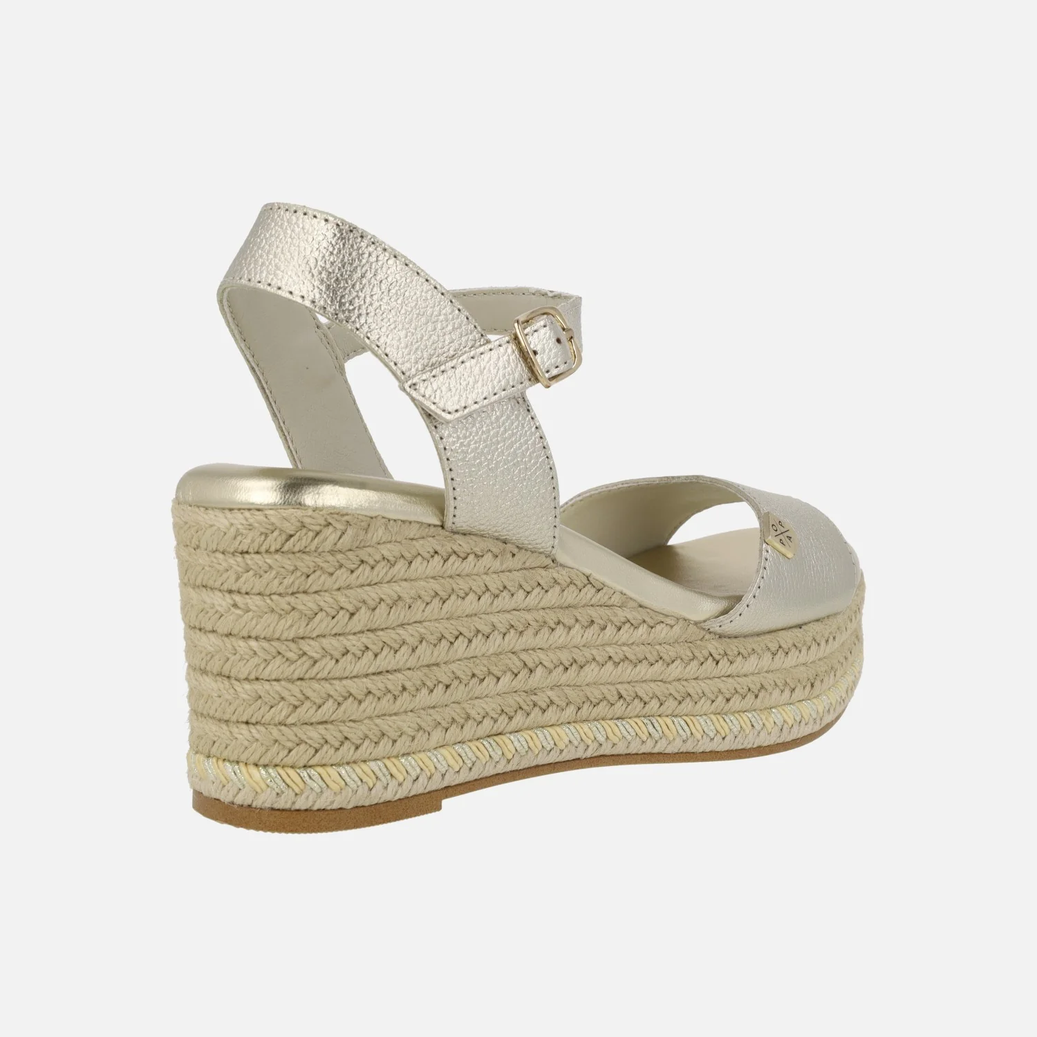 Sandalias de piel en color oro Arenal con cuña de esparto natural - Image 5