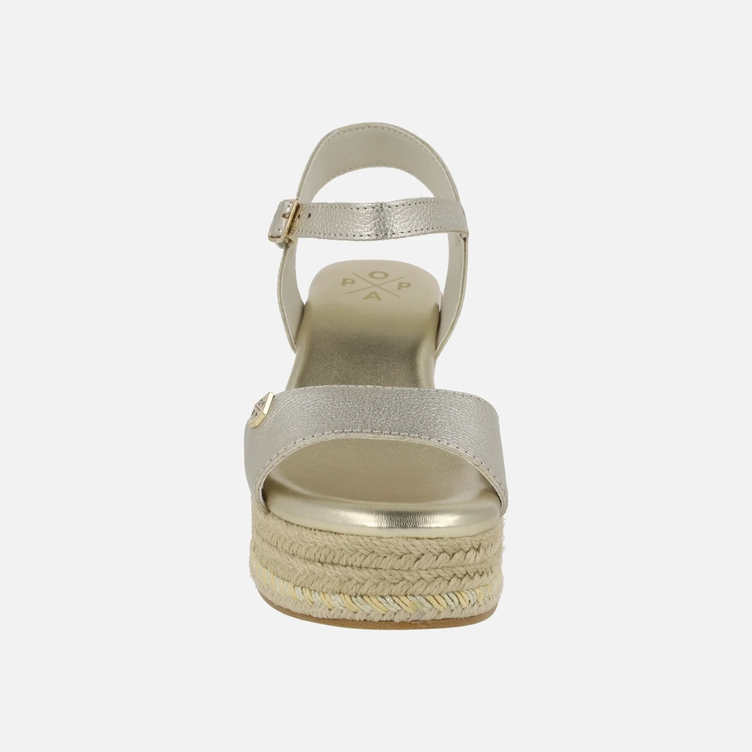 Sandalias de piel en color oro Arenal con cuña de esparto natural - Image 6