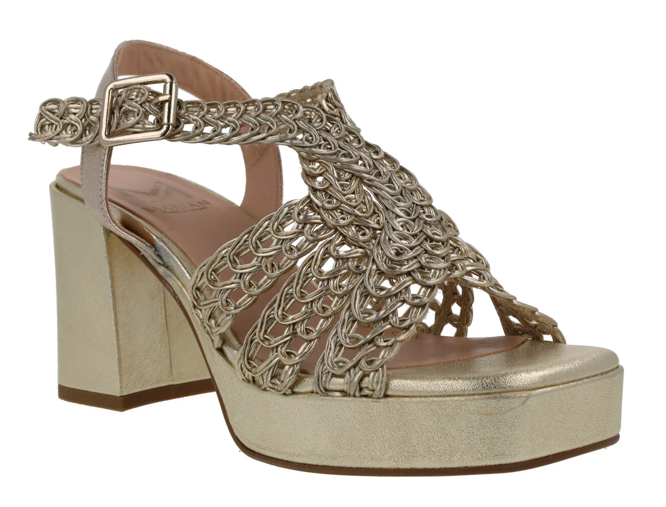 Sandalias de piel en colores metalizados con pala trenzada