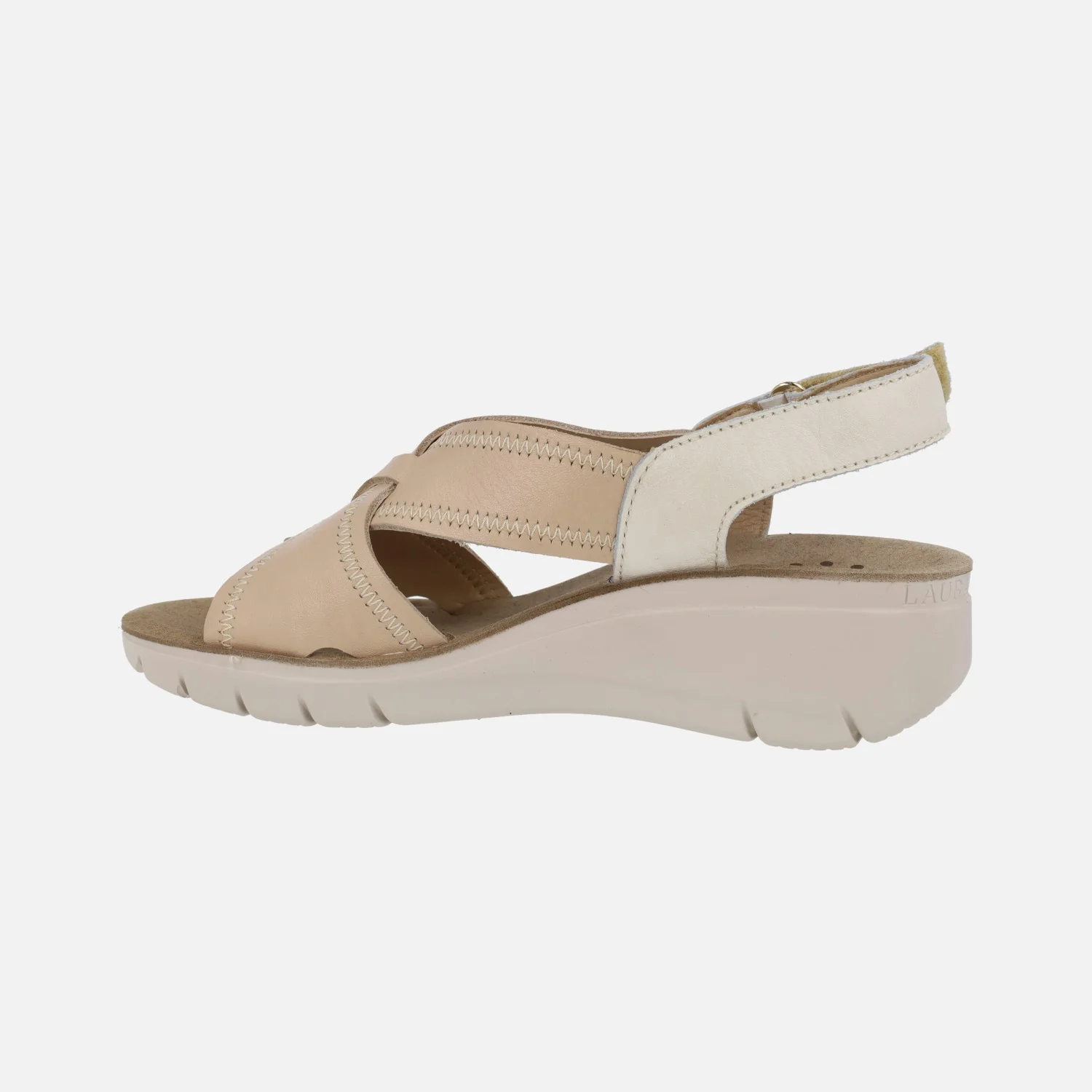 Sandalias de piel en combinado beige con cierre de velcro - Image 3