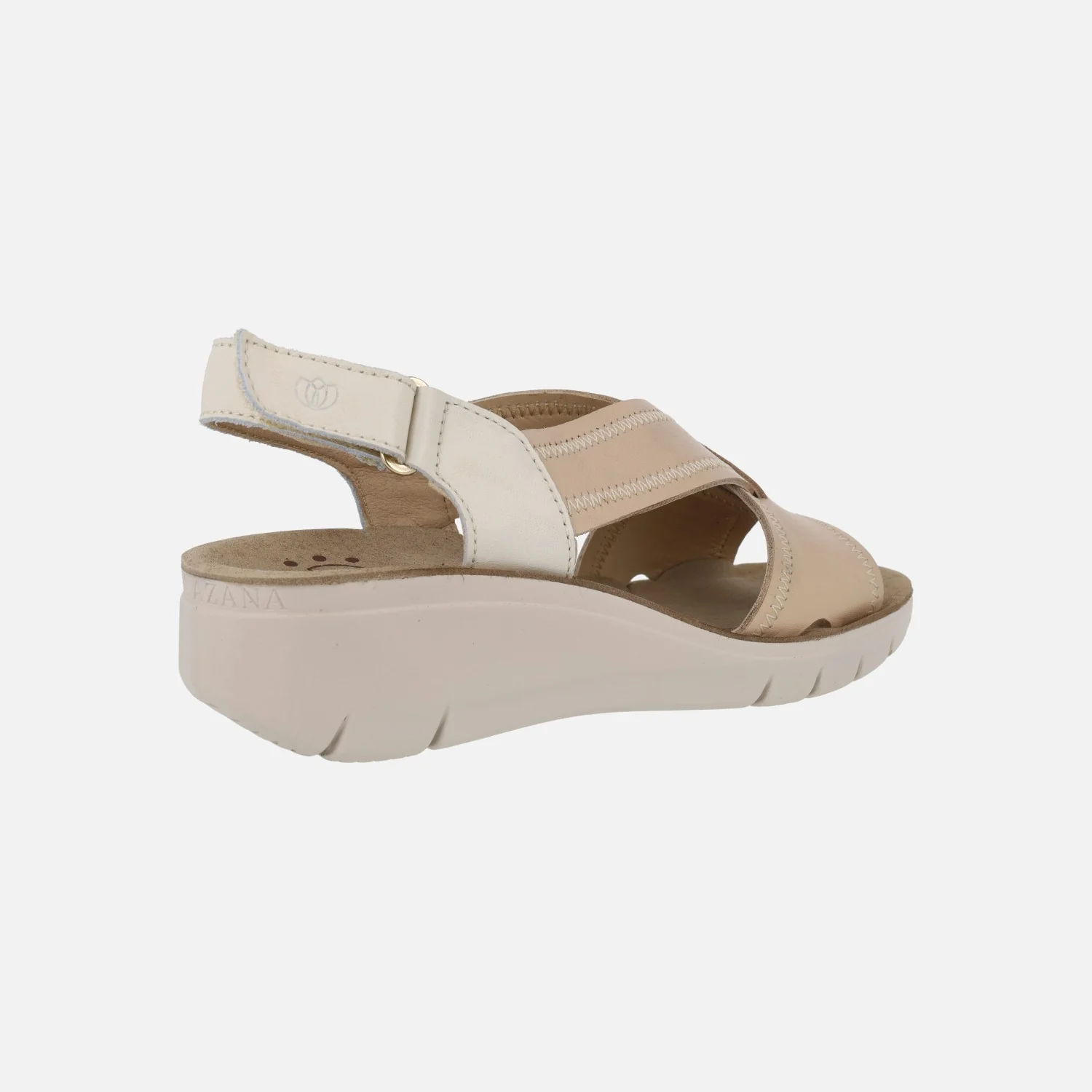 Sandalias de piel en combinado beige con cierre de velcro - Image 4