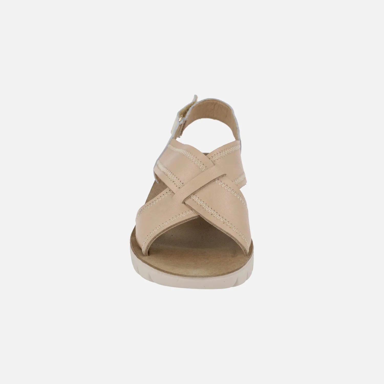 Sandalias de piel en combinado beige con cierre de velcro - Image 5