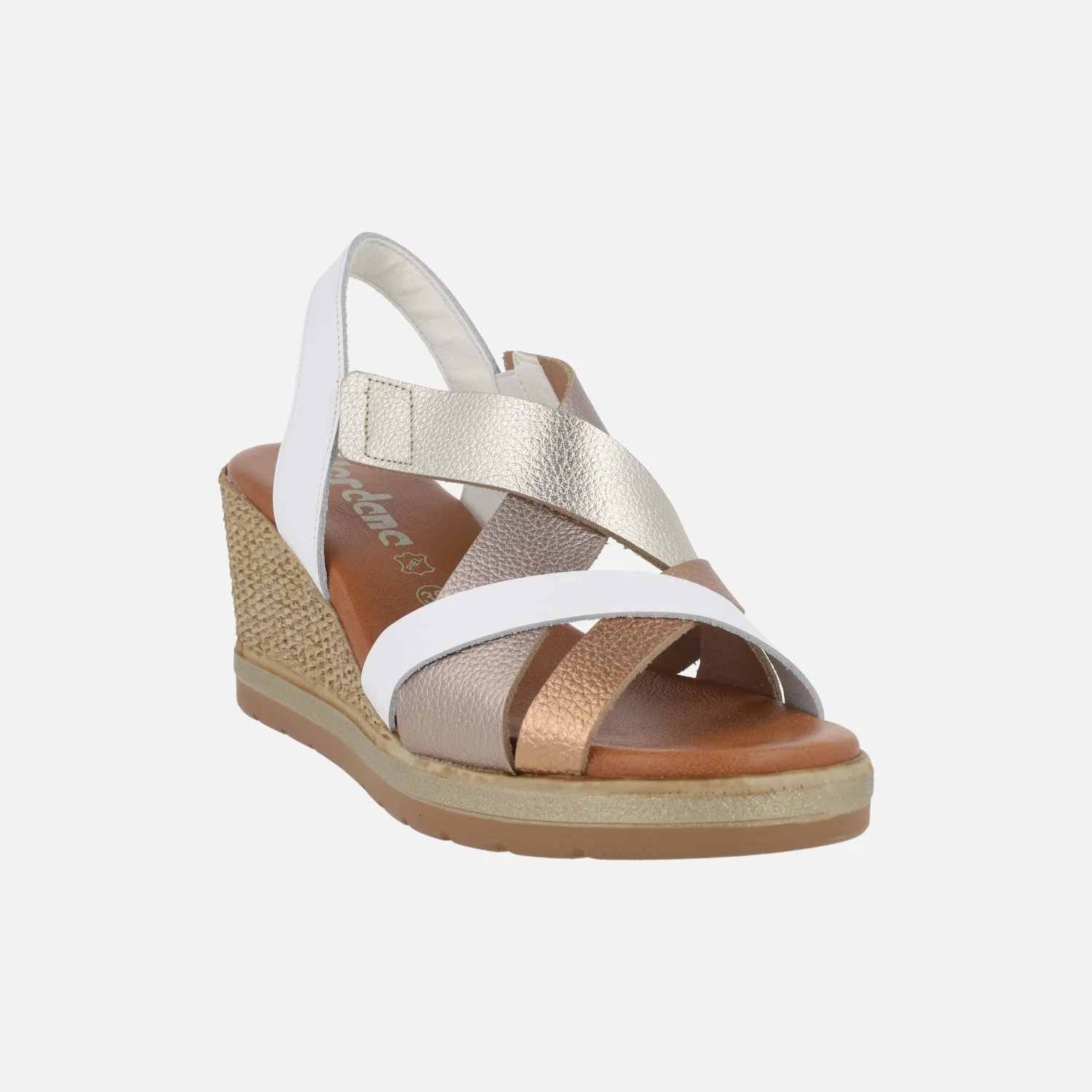 Sandalias de piel en combinado blanco con metalizados - Image 2