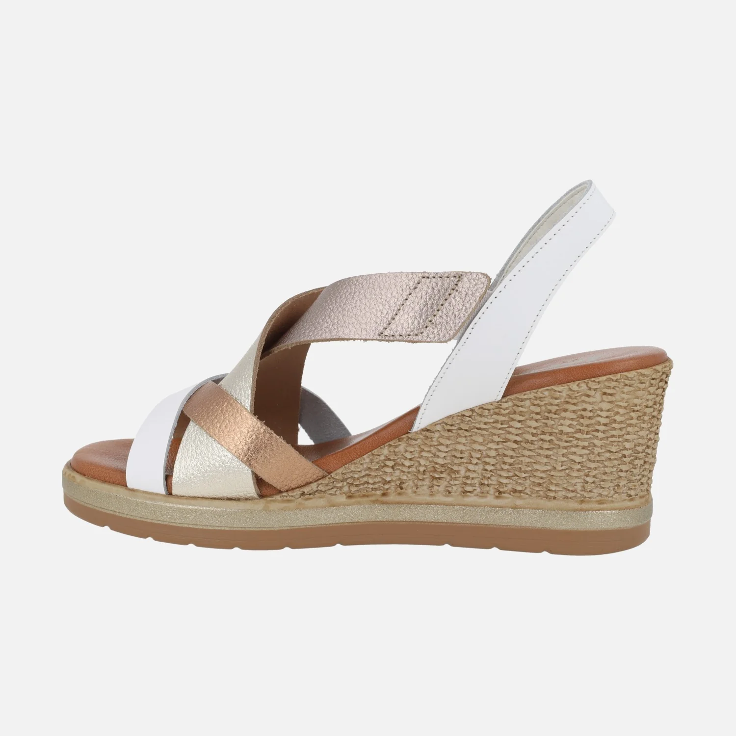 Sandalias de piel en combinado blanco con metalizados - Image 3
