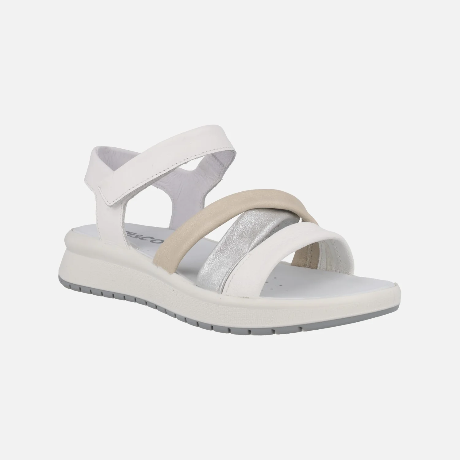 Sandalias de piel en combinado blanco - plata - beige - Image 2