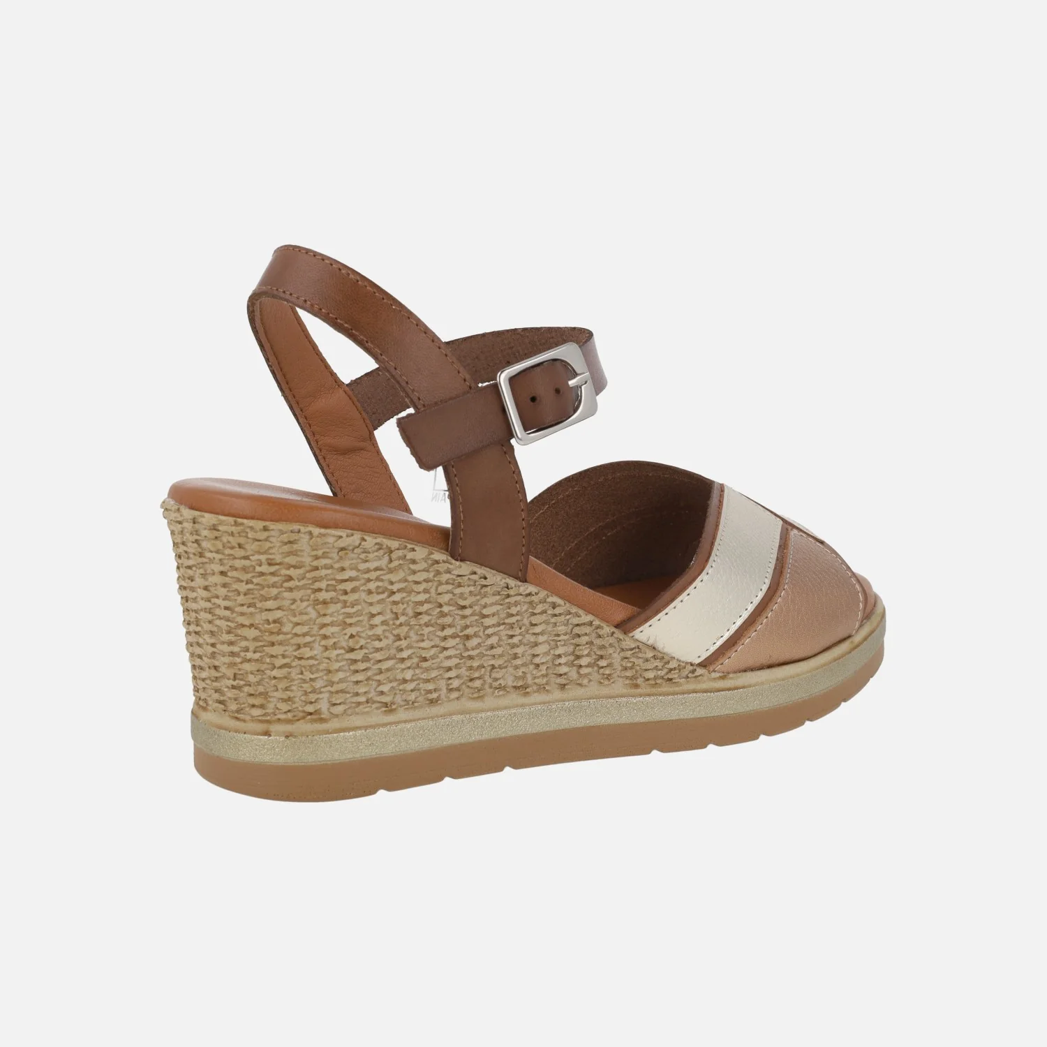 Sandalias de piel en combinado de metales con cuña efecto rafia - Image 10