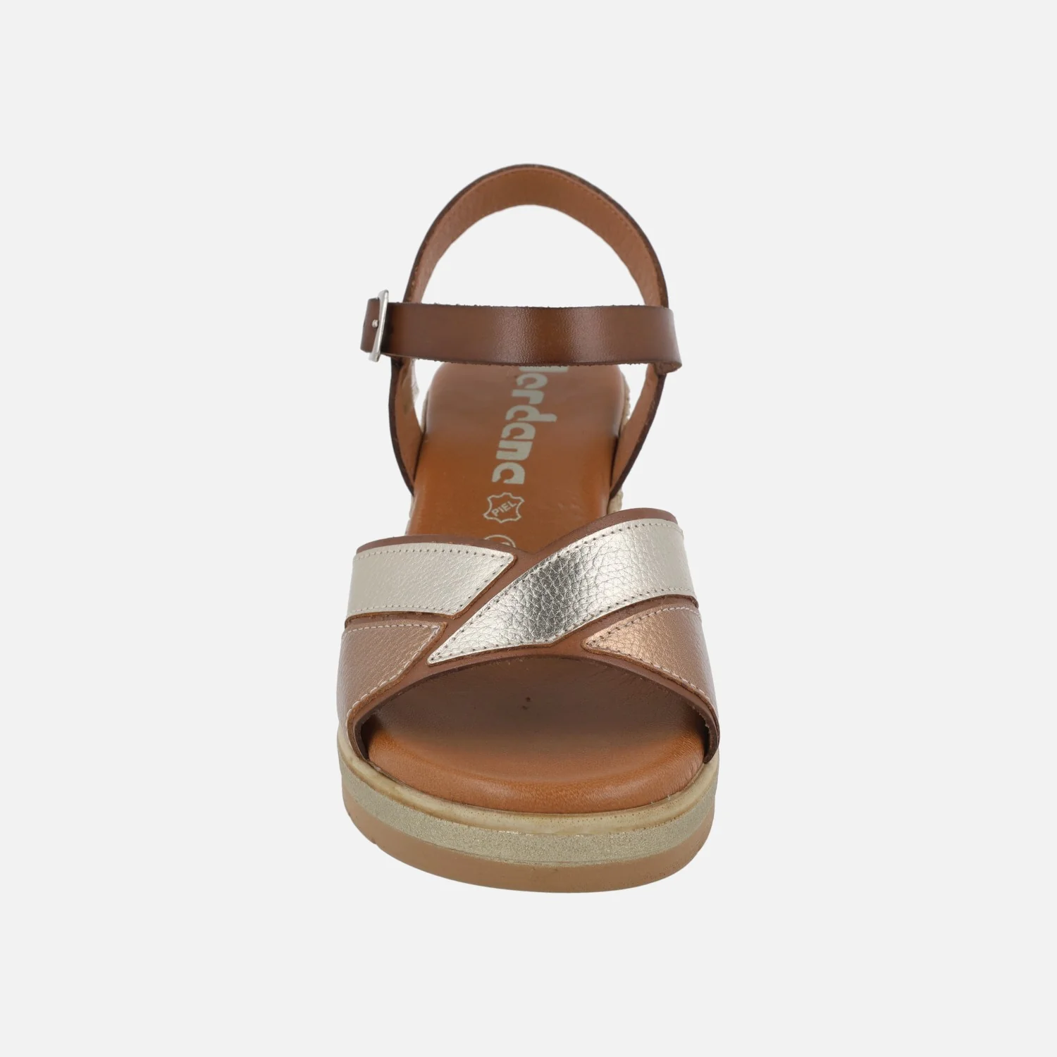 Sandalias de piel en combinado de metales con cuña efecto rafia - Image 11