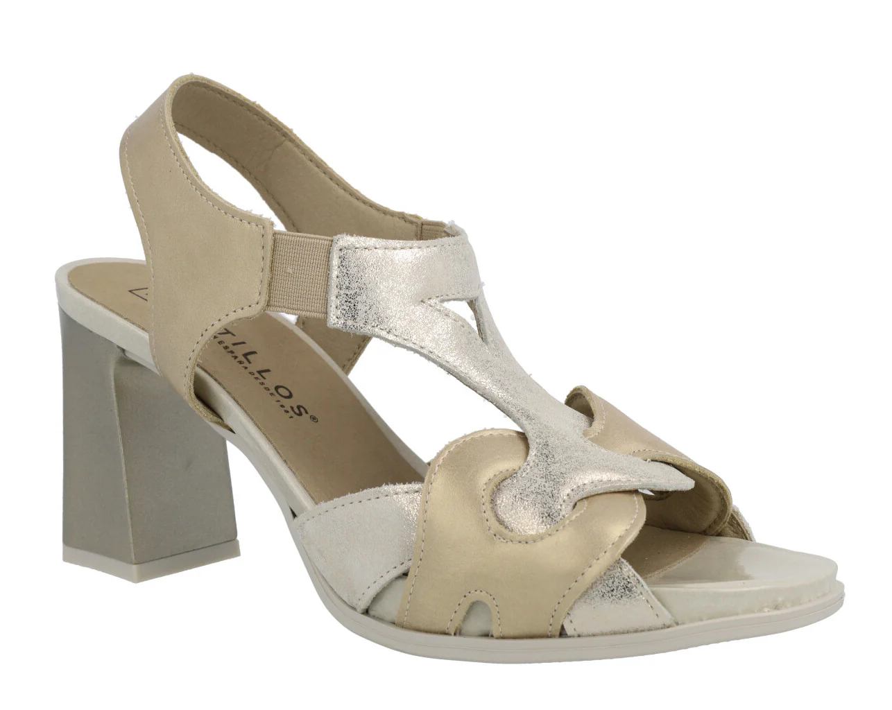 Sandalias de piel en combinado oro con tacón alto - Image 2