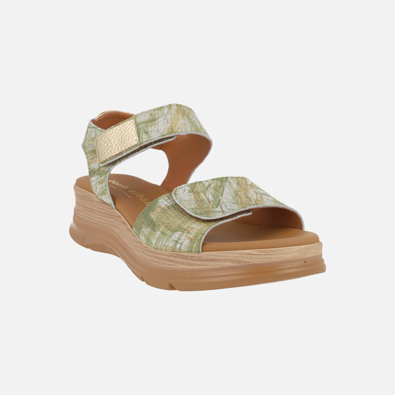 Sandalias de piel en combinado verde con cierre de velcro - Image 2