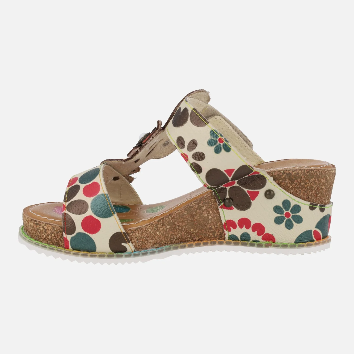 Sandalias de piel estampadas con detalle de flores Bonito 224 Beige - Image 3
