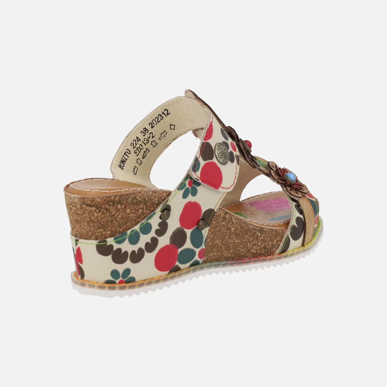 Sandalias de piel estampadas con detalle de flores Bonito 224 Beige - Image 4