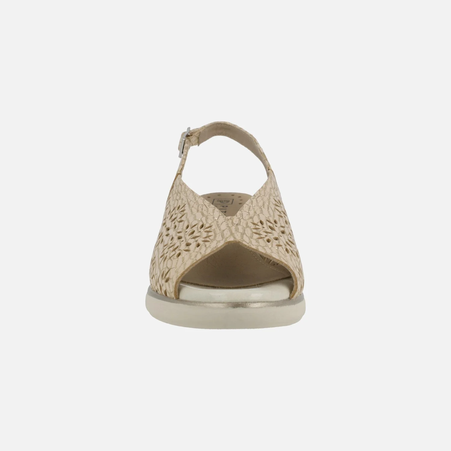 Sandalias de piel grabada beige con destellos oro y troquelados - Image 5