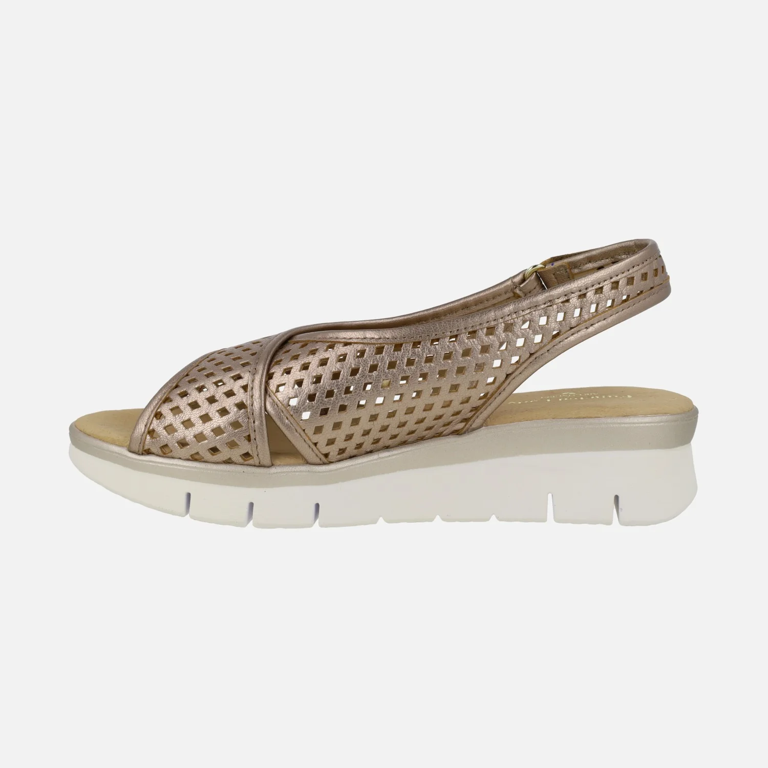 Sandalias de piel metalizada bronce con picados y cierre de velcro - Image 3