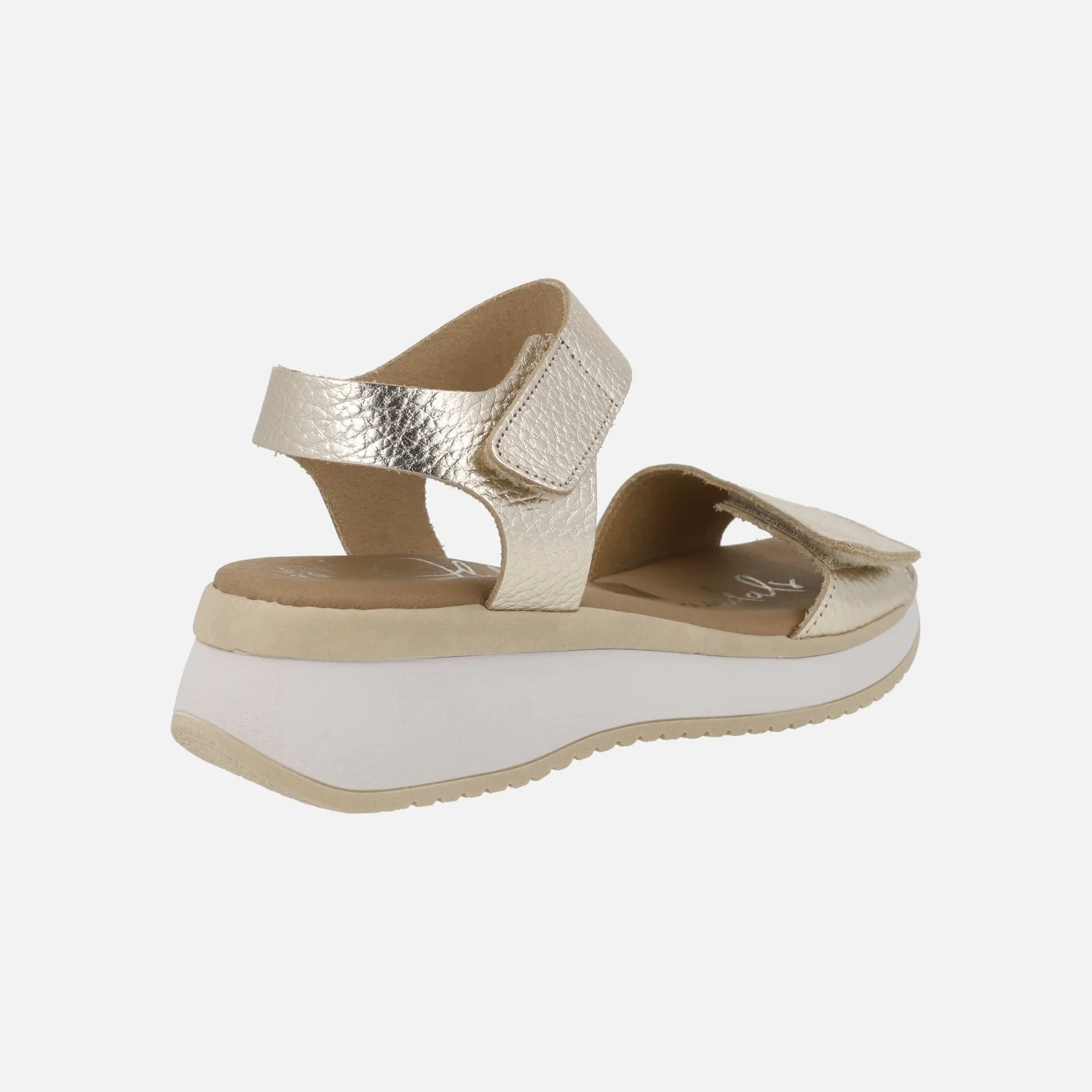Sandalias de piel metalizada oro con cierre de velcros - Image 4