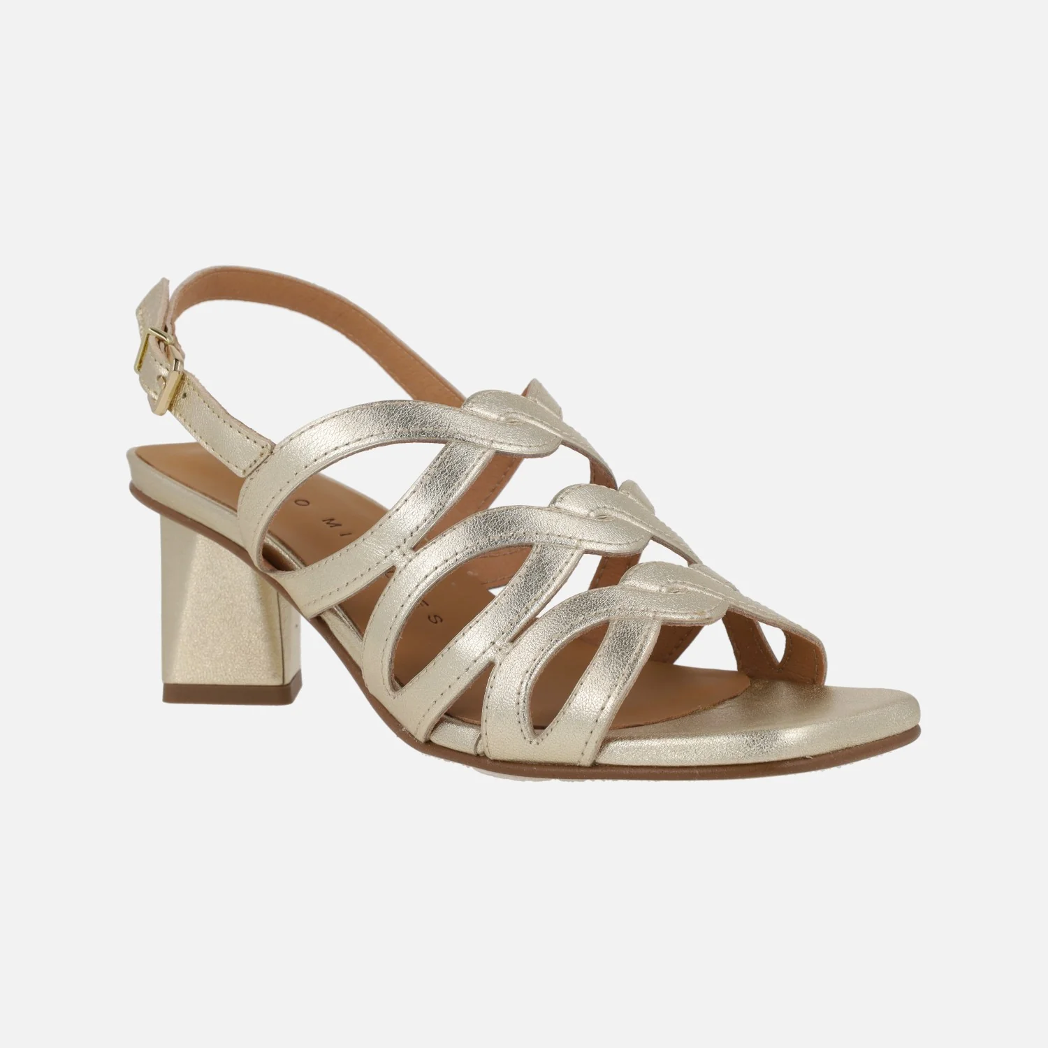 Sandalias Trento de piel metalizada platino con tacones geométricas - Image 2