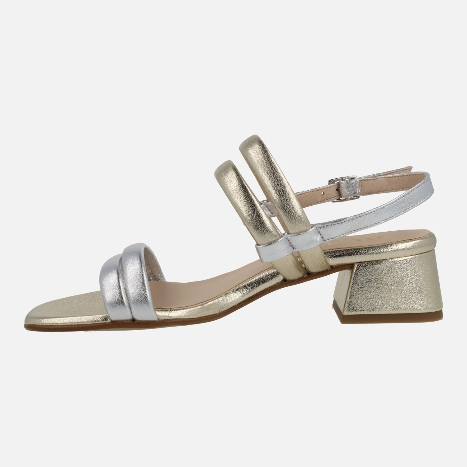 Sandalias de piel metalizadas en combinado oro y plata - Image 3