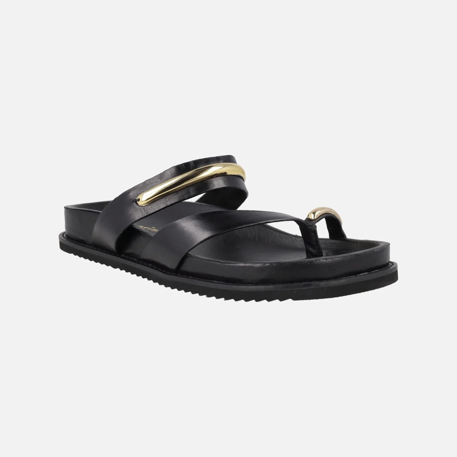 Sandalias de piel negra con detalle de pieza para dedo - Image 2