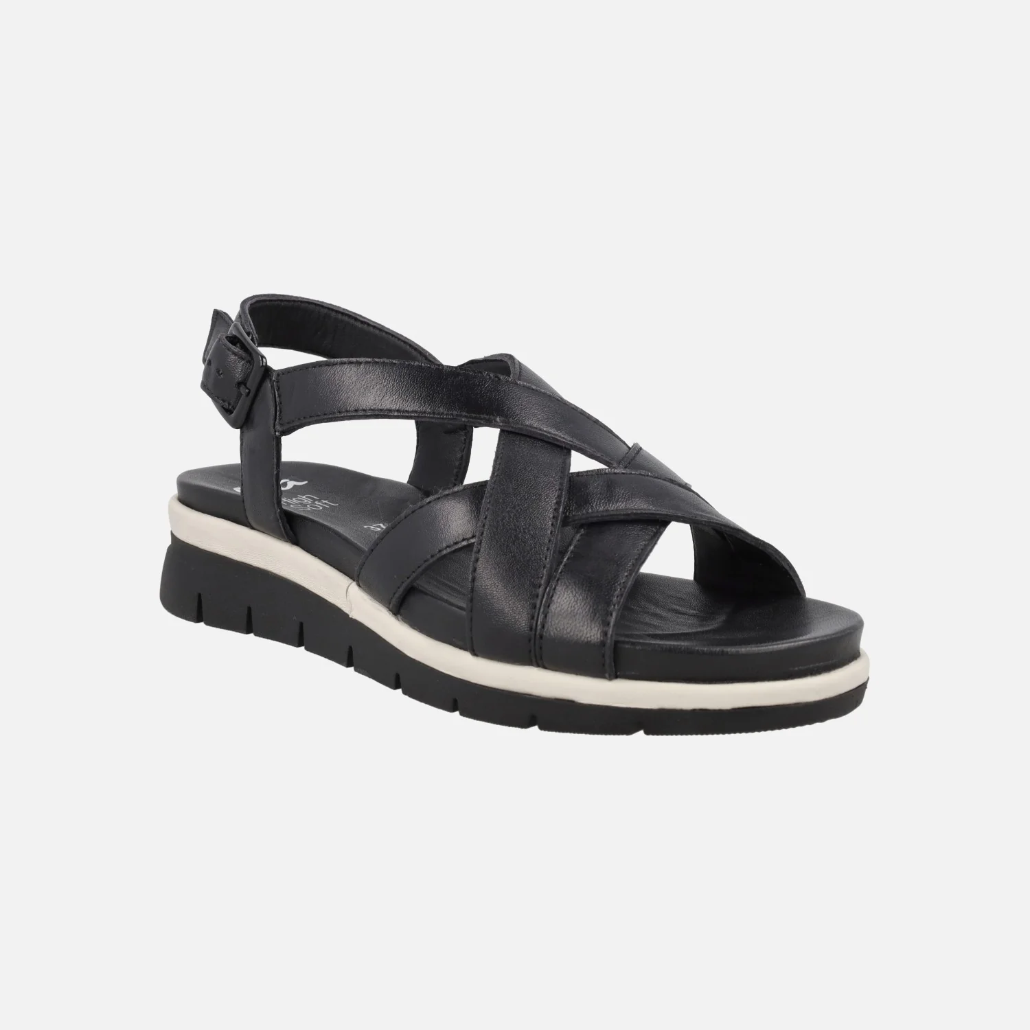 Sandalias de piel negras de tiras con cierre de hebilla - Image 2