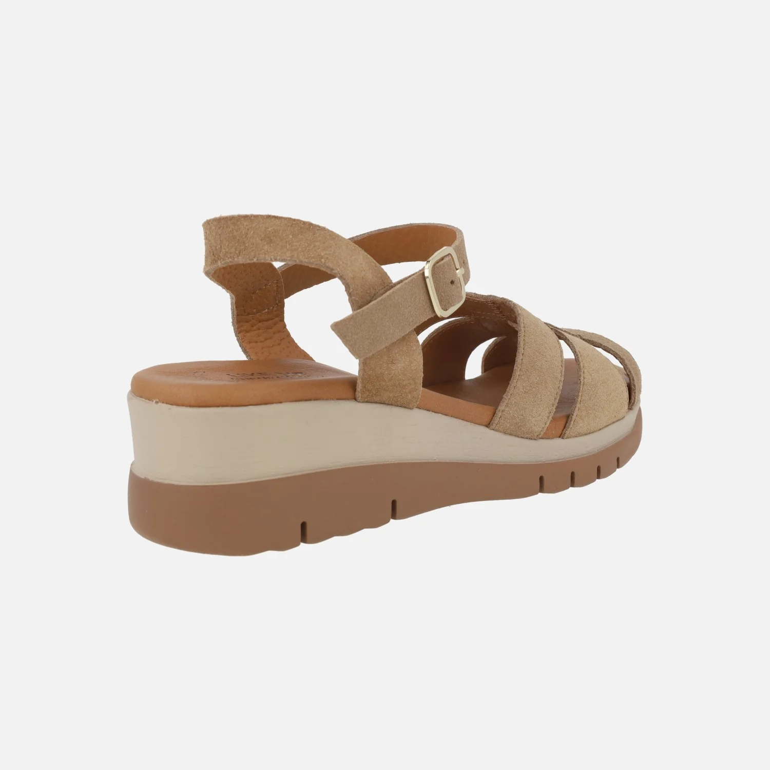 Sandalias de piel serraje con cierre de hebilla y cuña media - Image 4