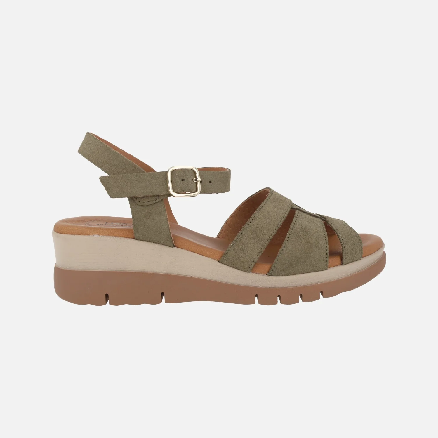 Sandalias de piel serraje con cierre de hebilla y cuña media - Image 7