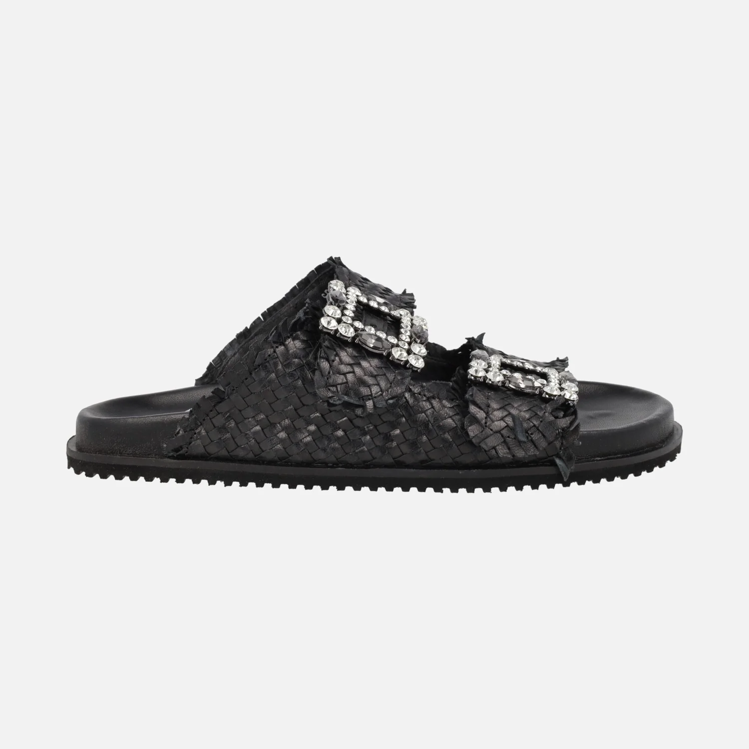 Sandalias de piel trenzada con hebillas joya