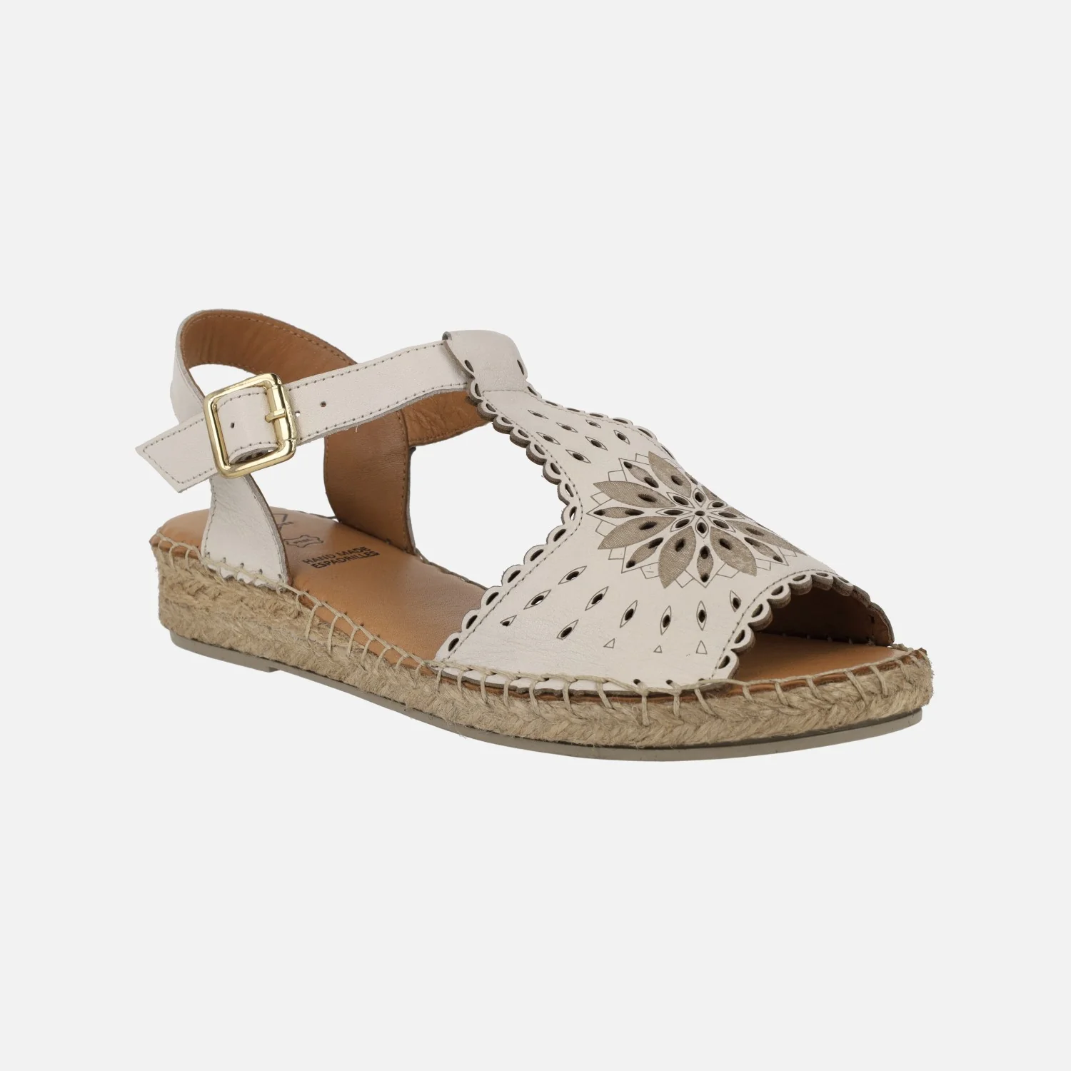 Sandalias de piel troqueladas con piso de esparto - Image 2