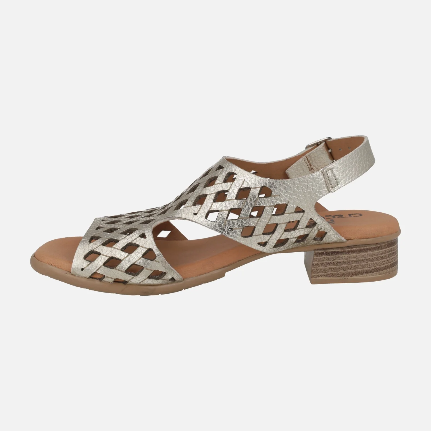 Sandalias de piel troqueladas con tacón bajo - Image 3