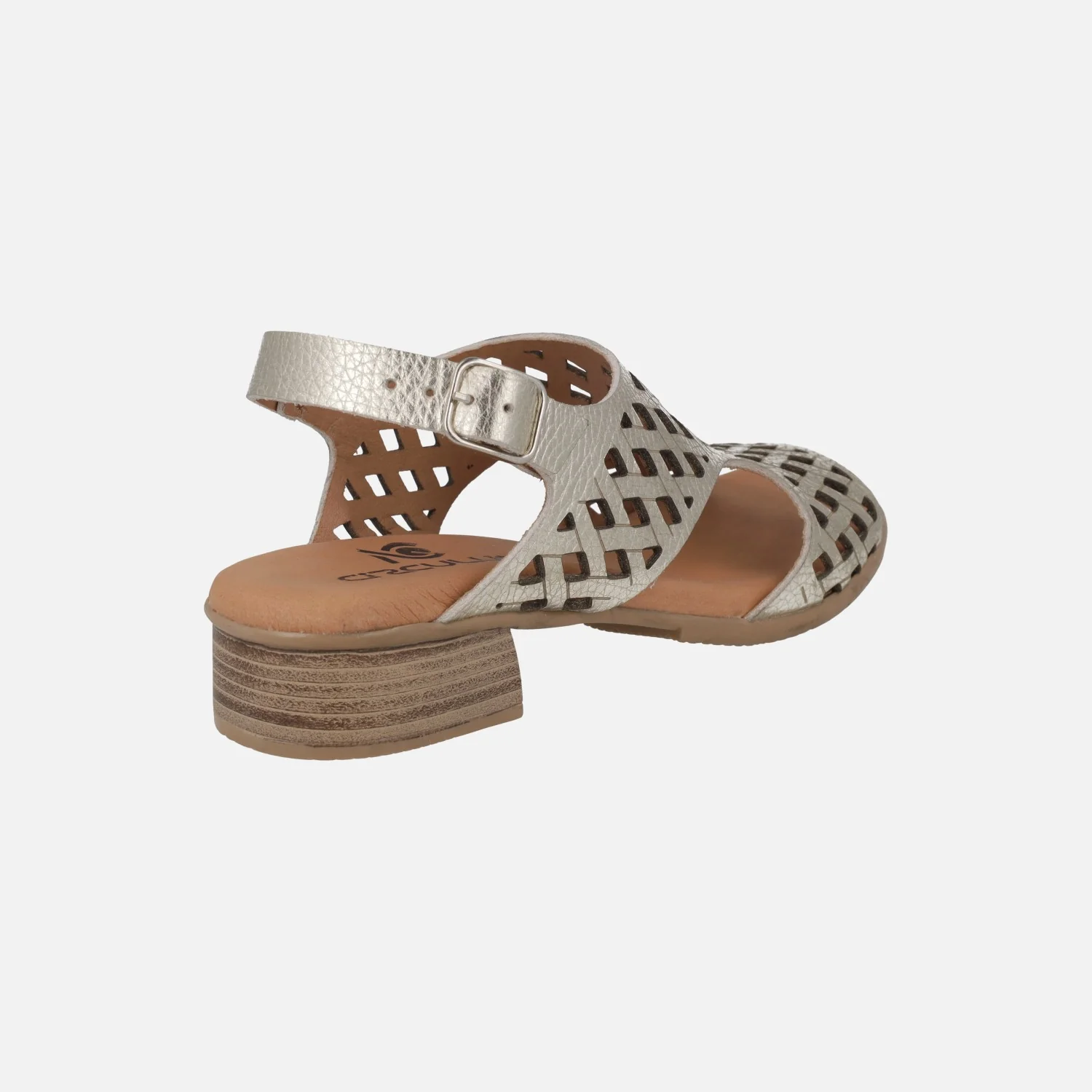 Sandalias de piel troqueladas con tacón bajo - Image 4