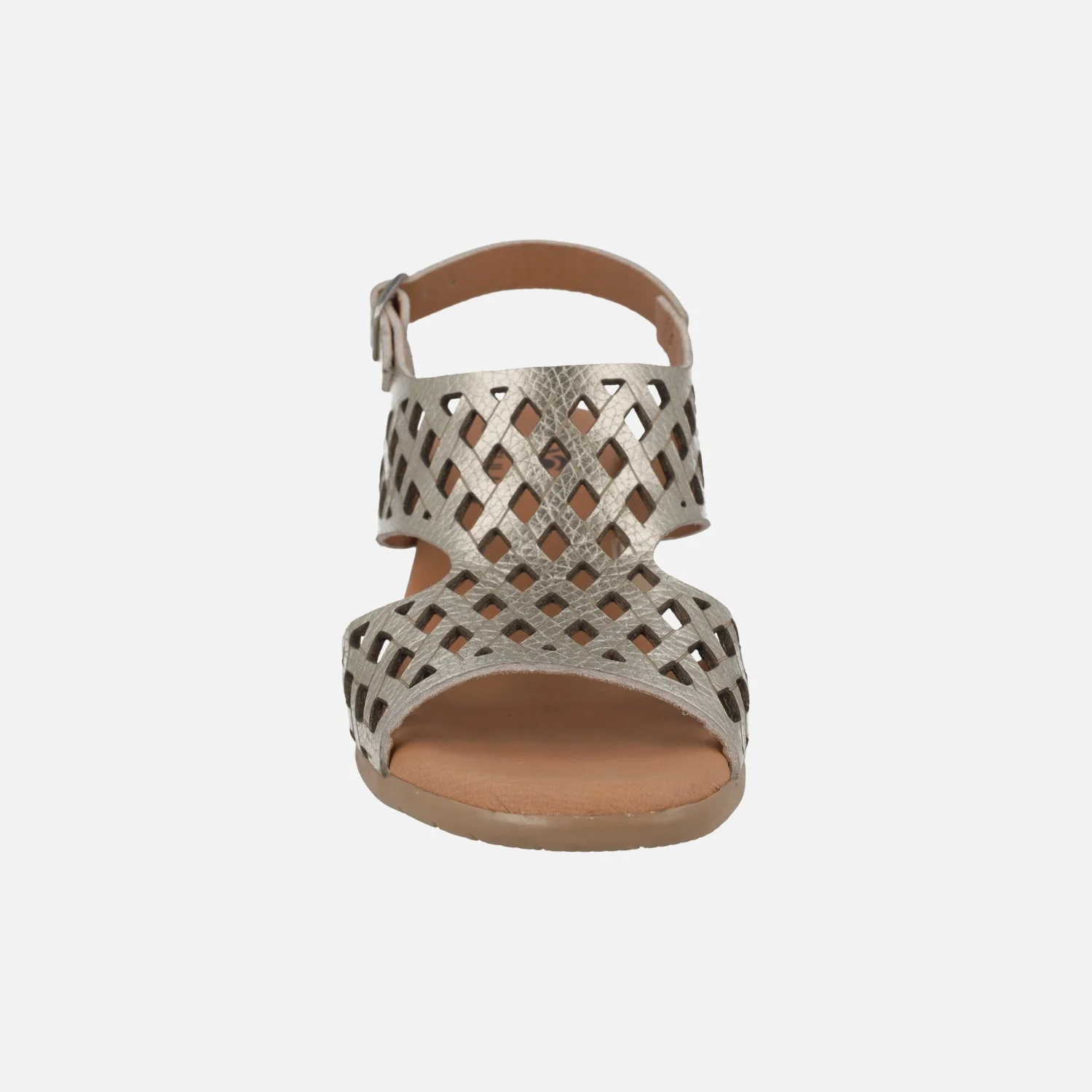 Sandalias de piel troqueladas con tacón bajo - Image 5