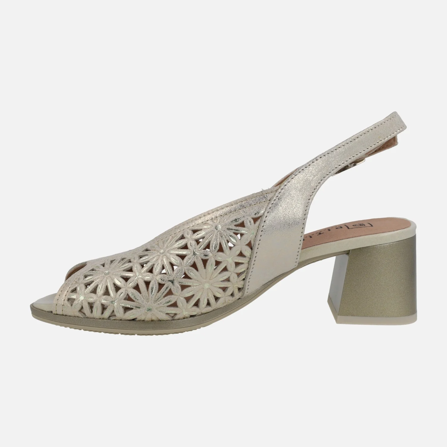 Sandalias de piel troqueladas con tacones anchos de 6 cms - Image 3