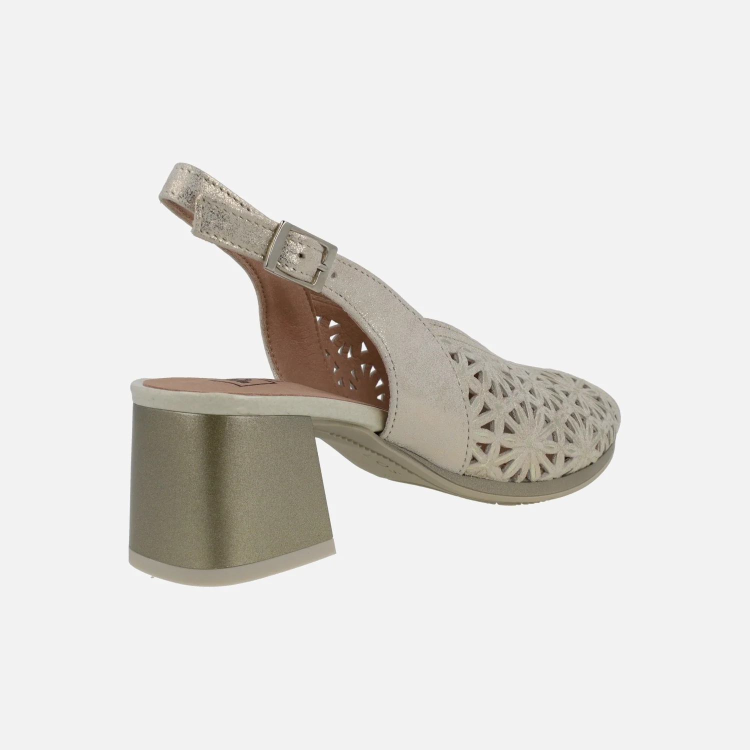 Sandalias de piel troqueladas con tacones anchos de 6 cms - Image 4