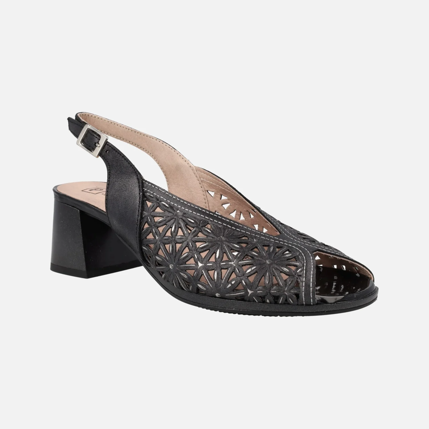 Sandalias de piel troqueladas con tacones anchos de 6 cms - Image 7
