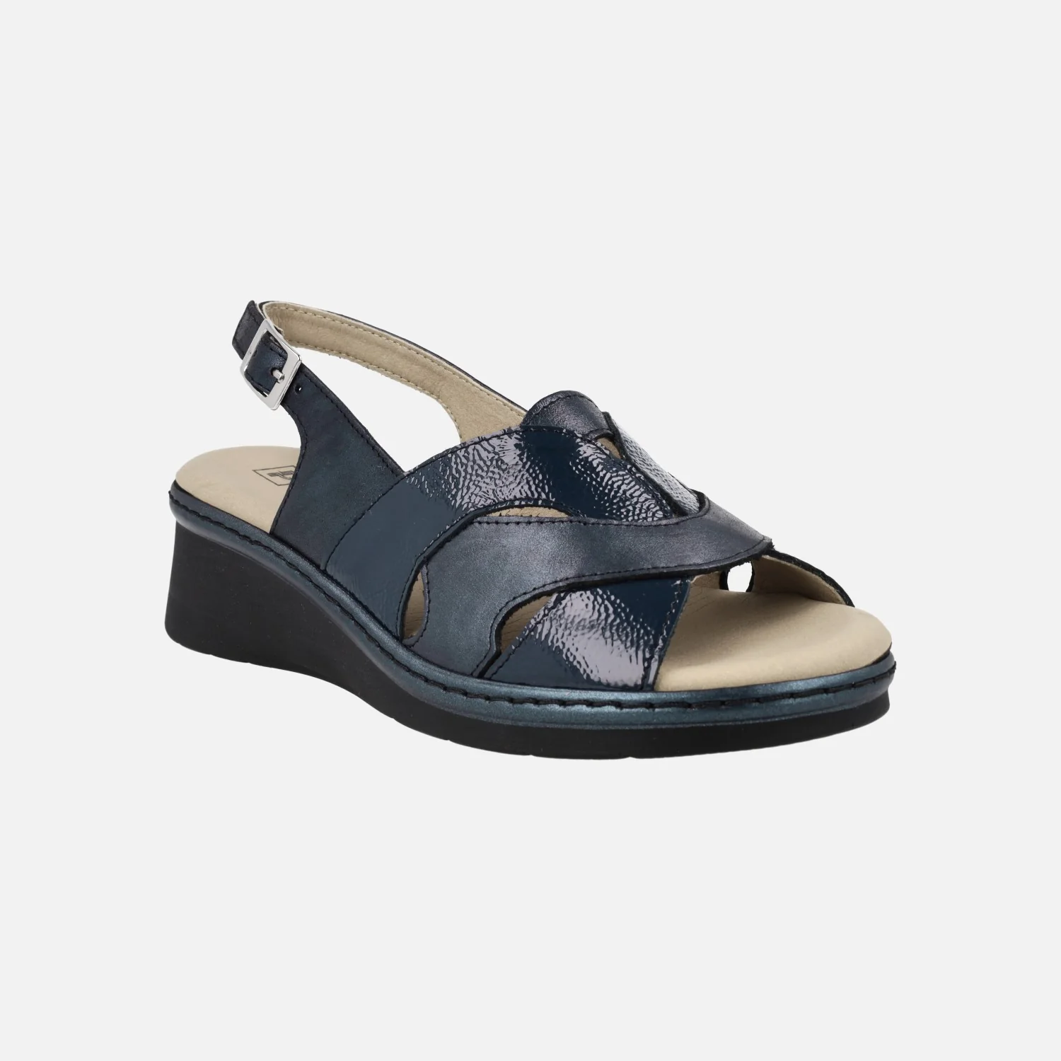 Sandalias de piel y charol azul marino con plantillas extraíbles - Image 2