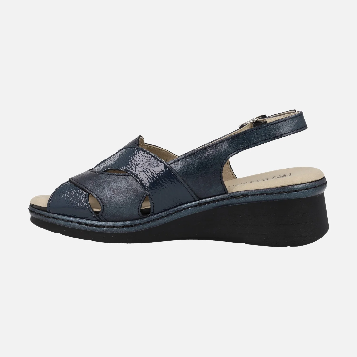 Sandalias de piel y charol azul marino con plantillas extraíbles - Image 4