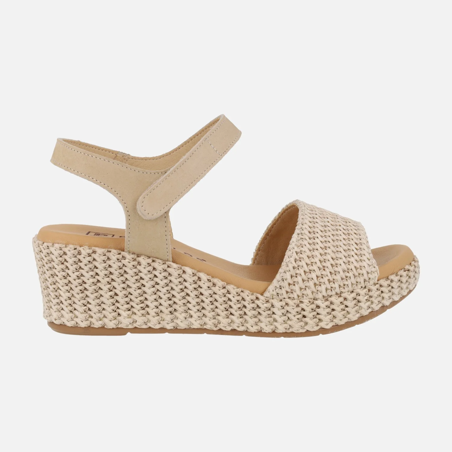 Sandalias de piel y rafia con cierre de velcro