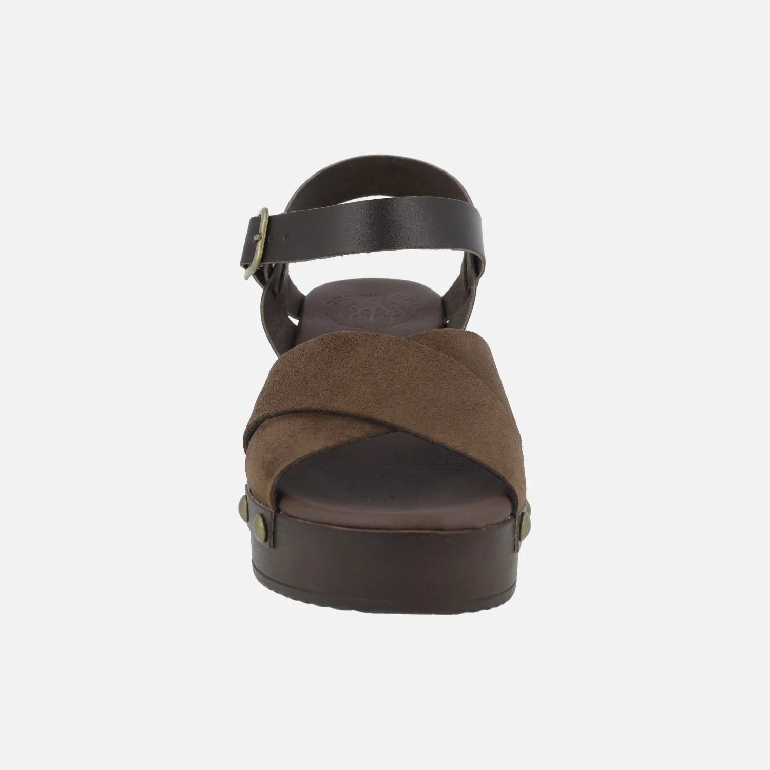 Sandalias de piel y serraje en combinado marrón con plataforma - Image 5